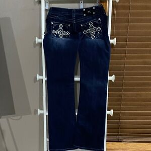 Miss Me Dark Blue Boot Cut Jeans with Embellished Pockets